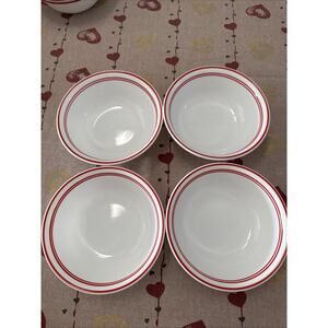 VTG 4 Corelle Red Rim With Double Red Line Design-6.25”-2”deep Cereal Bowls